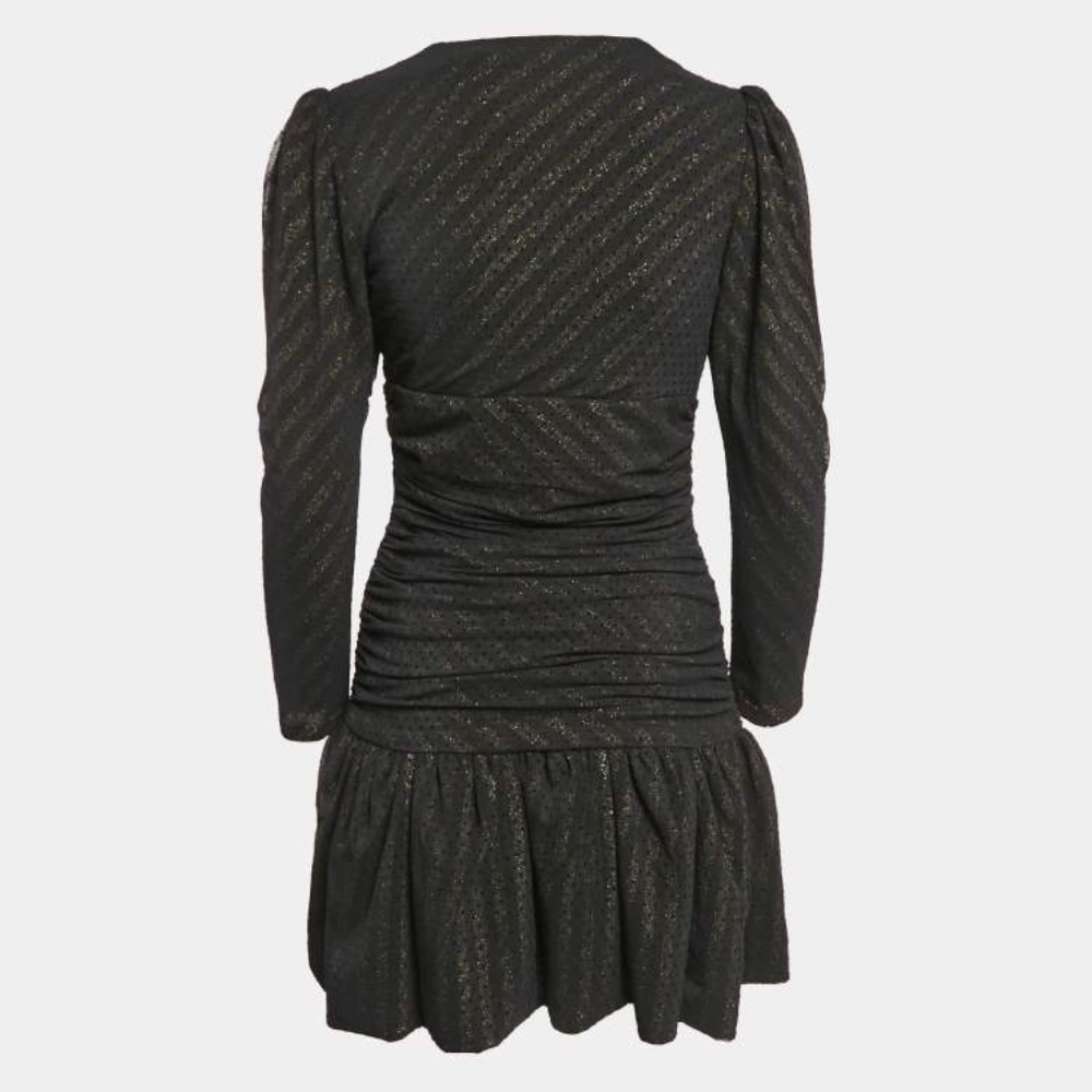 MajeMaje Black Lurex Knit Mesh Ruched Ralone Mini Dress - Picture 2 of 8